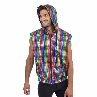 rainbow Weste Herren mit Kapuze Regenbogen bunte metallic Jacke Rave Festival
