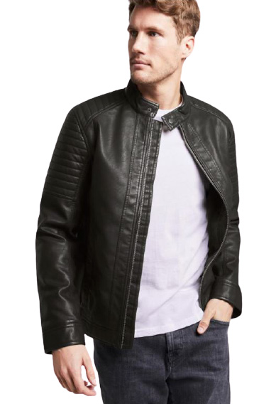 Tom Tailor Faux Leather Biker Jacket Herren Bikerjacke Aus Lederimitat Mit Stepp Details Sagatoo