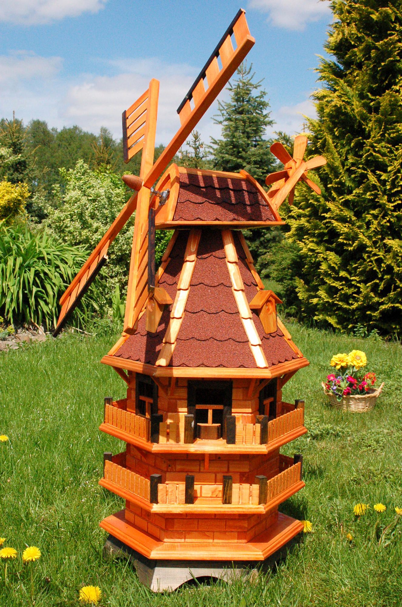 Holzwindmühle mit SolarBeleuchtung Höhe 1,40 Meter Gartendeko