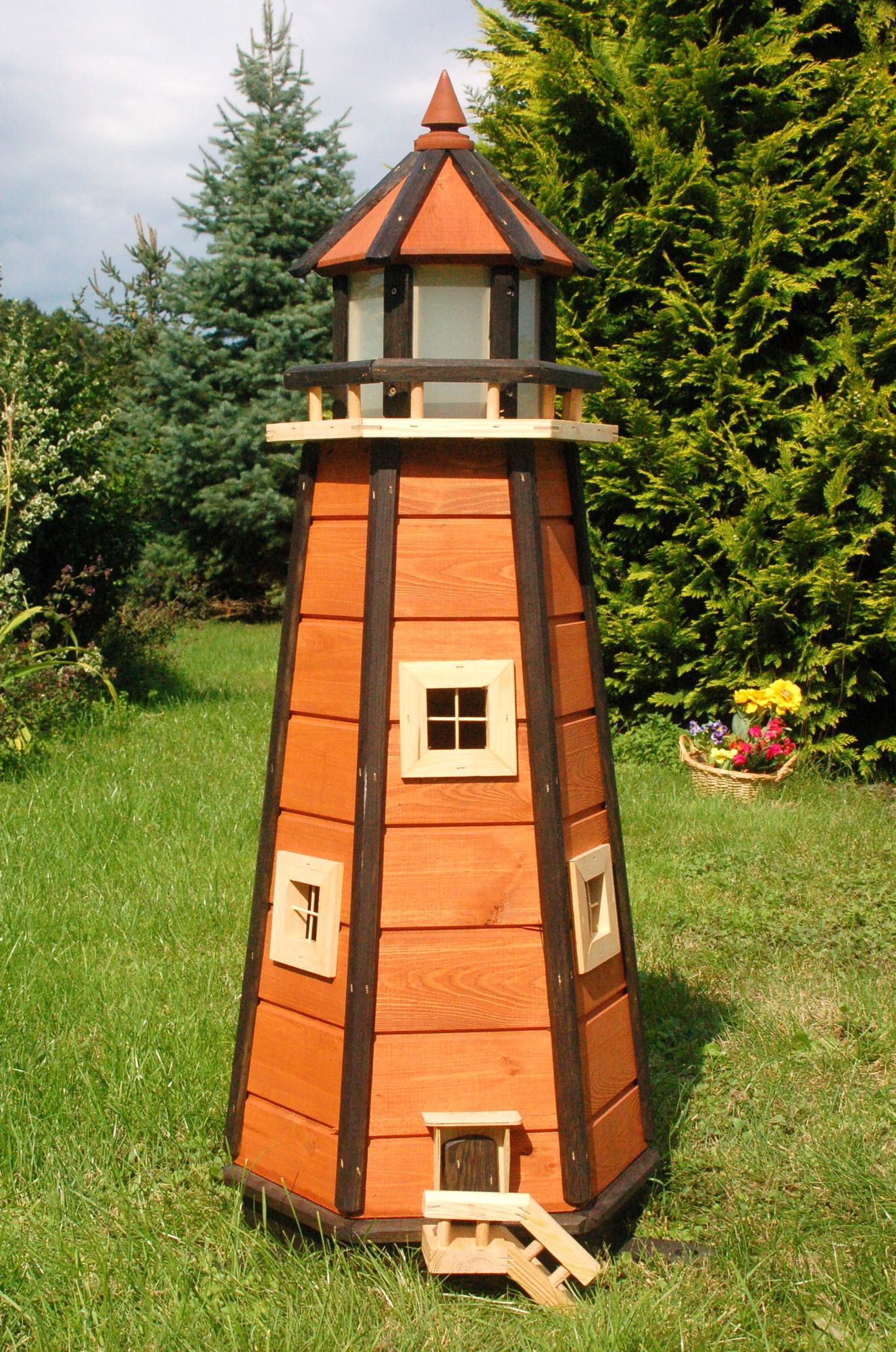 GartenLeuchtturm • Höhe 1,10 m • braun • Solarbeleuchtung Gartendeko