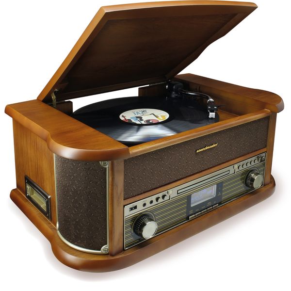 Soundmaster NR566BR 7-in-1 Nostalgie Stereoanlage Plattenspieler Audio Technica Tonabnehmer DAB+ CD-MP3 USB Kassette BT Digitalisierung Equalizer