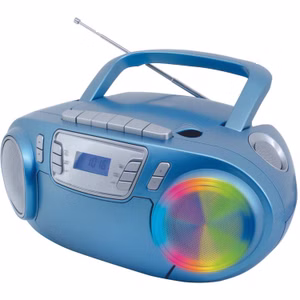 Soundmaster SCD5800BL tragbarer CD-Player Radiorecorder Kassettenrekorder USB AUX LED-Licht Karaoke inklusive Mikrofon Farbe Blau