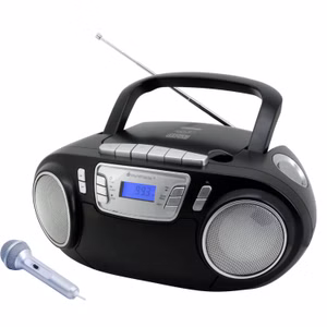 Soundmaster SCD5800SW tragbarer CD-Player Radiorecorder Kassettenrekorder USB AUX LED-Licht Karaoke inklusive Mikrofon Farbe Schwarz