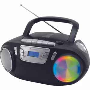Soundmaster SCD5800SW tragbarer CD-Player Radiorecorder Kassettenrekorder USB AUX LED-Licht Karaoke inklusive Mikrofon Farbe Schwarz
