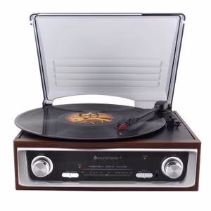 Soundmaster PL196H Plattenspieler Radio Stereo-Lautsprecher Kopfhörerbuchse Echtholz Retro Nostalgie