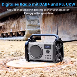 Soundmaster DAB80SG Baustellenradio Gartenradio Digitalradio DAB+ UKW-RDS Bluetooth Li-Ion Akku IP44 staub- und spritzwassergeschützt