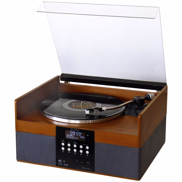 Soundmaster EliteLine PL910 Retro Plattenspieler Kompaktanlage CD-Player Bluetooth DAB+ UKW-RDS Radio USB-Anschluss AUX-Anschluss Encoding-Funktion Audio Technica Magenttonabnehmer