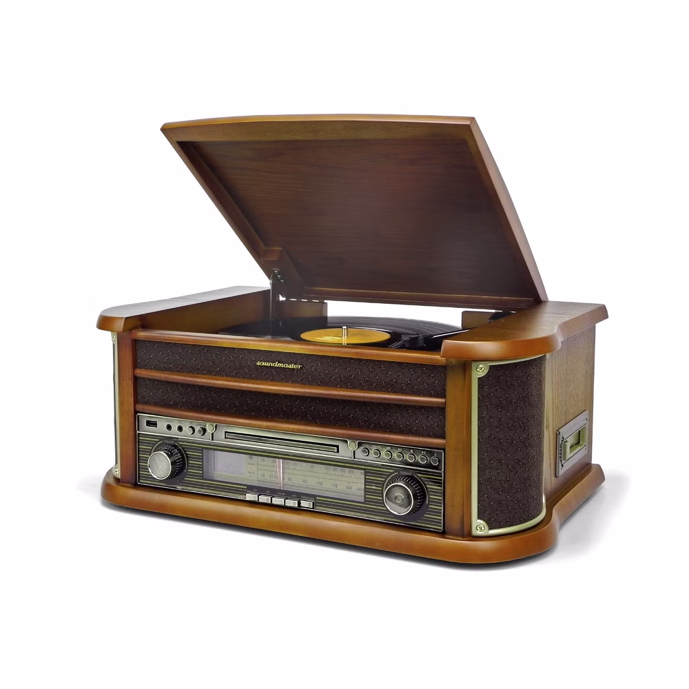 Soundmaster NR560 Vorteilsset Nostalgie Stereoanlage inklusive Untergestell SF510 Plattenspieler CD-Player MP3 USB Encoding Kassettenspieler