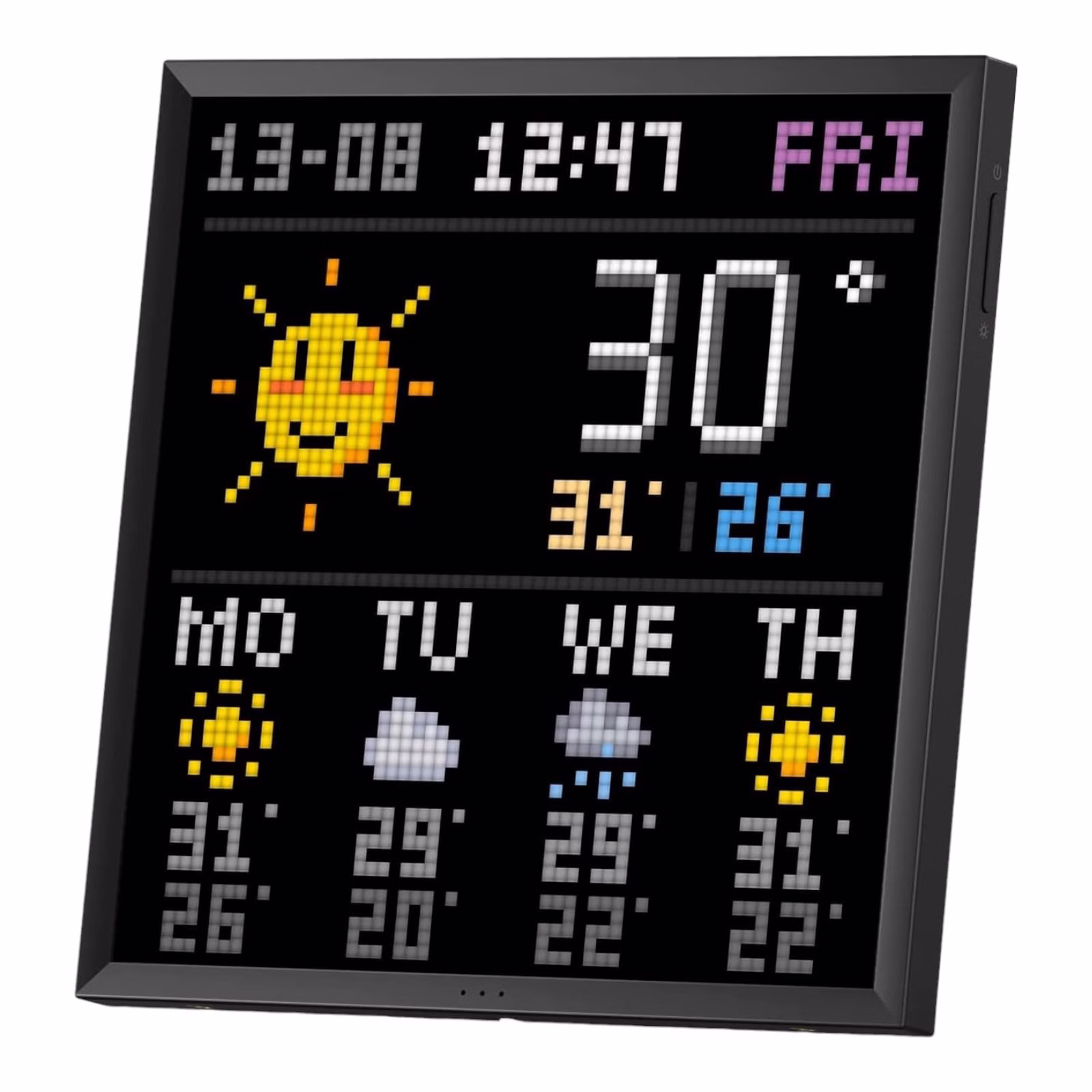 Pixoo64--0.jpg Divoom Pixoo 64 Vorderansicht mit leuchtender Pixel-Animation auf dem 64x64 LED-Display