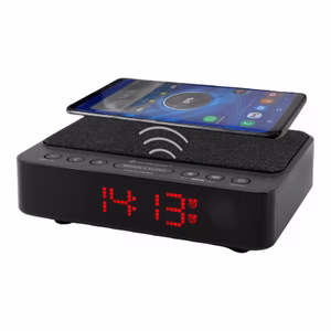 Soundmaster HighLine UR124SW Radiowecker mit kabelloser Ladestation Wireless Charger LED-Display 4-fach Dimmer 2 Weckzeiten ohne Ticken Gangreserve