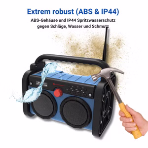Soundmaster DAB85BL - blau - 1 Soundmaster DAB85BL Stereo Baustellenradio Gartenradio Digitalradio Outdoorradio DAB+ UKW-RDS Bluetooth Akku IP44 staub- und spritzwassergeschützt