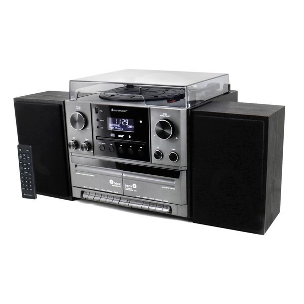 Soundmaster MCD5600 Stereoanlage mit Plattenspieler DAB+ Doppelkassette CD-Player USB MP3 Bluetooth Encoding Digitalisierung 75 Ohm Antennenanschluss