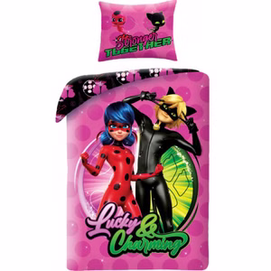 Miraculous Ladybug Cat Noir Bettwäsche Set 140x200 + 70x90 cm 100% Baumwolle Bio zertifiziert MIR-4758BL