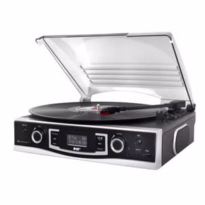 Soundmaster PL590SW Plattenspieler DAB+ Radio eingebaute Lautsprecher Kopfhörerbuchse Encoding