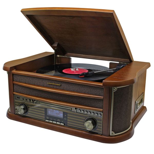 Soundmaster NR545DAB 7-in-1 Nostalgie Stereoanlage Plattenspieler DAB+ CD-MP3 USB Kassette BT Digitalisierung Equalizer