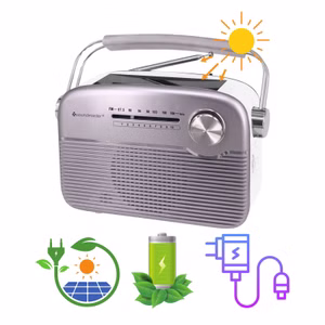 Soundmaster TR480SI tragbares Radio mit Solar und Lithium Akku Retro Nostalgie Kopfhöreranschluss, silber