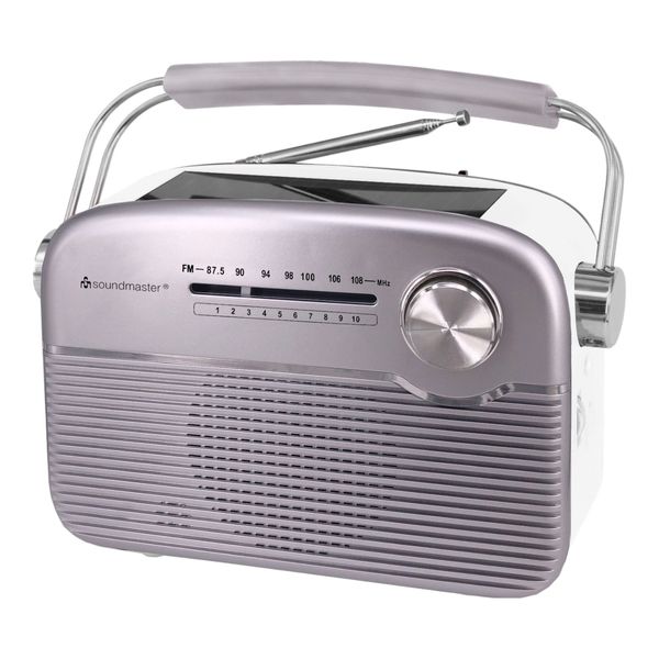 Soundmaster TR480SI tragbares Radio mit Solar und Lithium Akku Retro Nostalgie Kopfhöreranschluss, silber