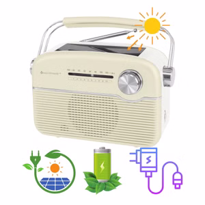 Soundmaster TR480BE tragbares Radio mit Solar und Lithium Akku Retro Nostalgie Kopfhöreranschluss, beige
