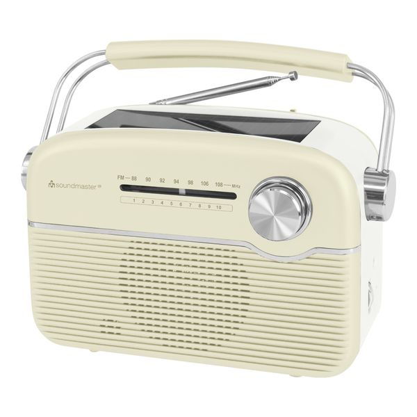 Soundmaster TR480BE tragbares Radio mit Solar und Lithium Akku Retro Nostalgie Kopfhöreranschluss, beige