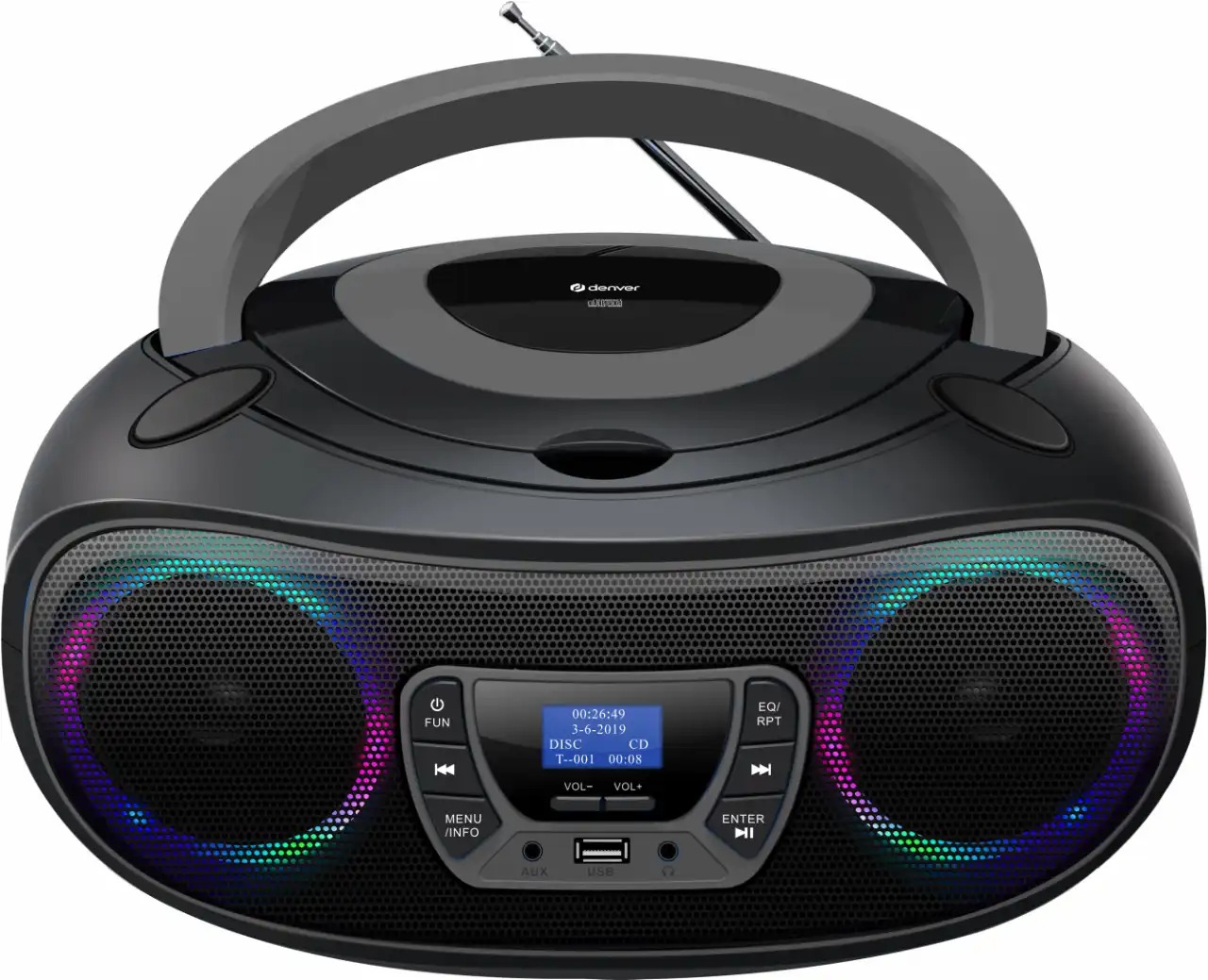 DENVER TDB-212 – DAB+ Boombox mit Bluetooth, CD-Player, USB  und LED 
