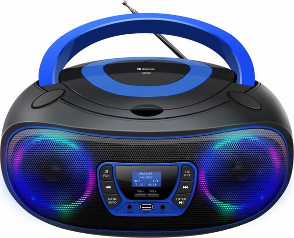 DENVER TDB-212 – DAB+ Boombox mit Bluetooth, CD-Player, USB  und LED 