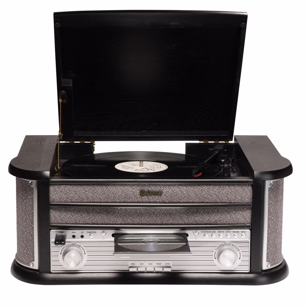 DENVER MRD-51 – Retro Musikcenter mit Plattenspieler, DAB+, Kassette, CD & USB