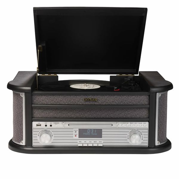 DENVER MRD-51 – Retro Musikcenter mit Plattenspieler, DAB+, Kassette, CD & USB