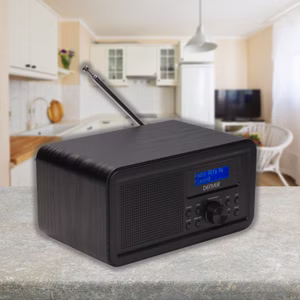 DENVER DAB-30B – Kompaktes DAB+ Radio mit Bluetooth, Backlit-Display & Weckfunktion, Holzgehäuse, schwarz