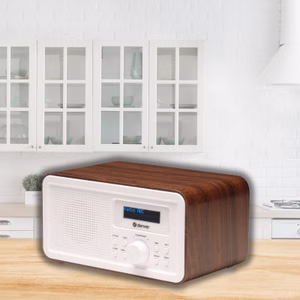 DENVER DAB-30DW – Kompaktes DAB+ Radio mit Bluetooth, Backlit-Display & Weckfunktion, Holzgehäuse, dunkelbraun 