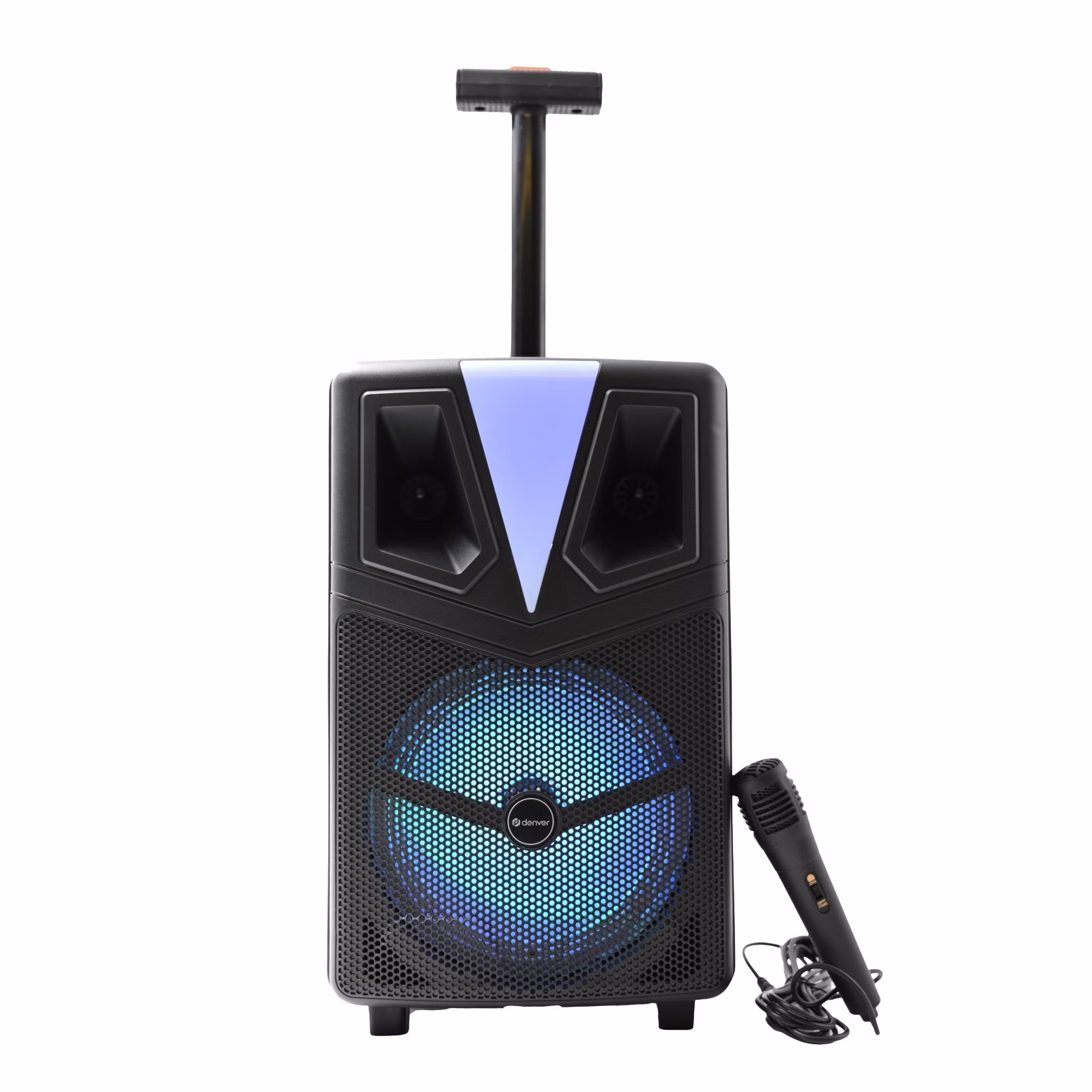 DENVER TSP-307 Bluetooth Trolley Lautsprecher 120W mit LED Disco Light, Akku, Mikrofon & USB/MicroSD für MP3 Playback