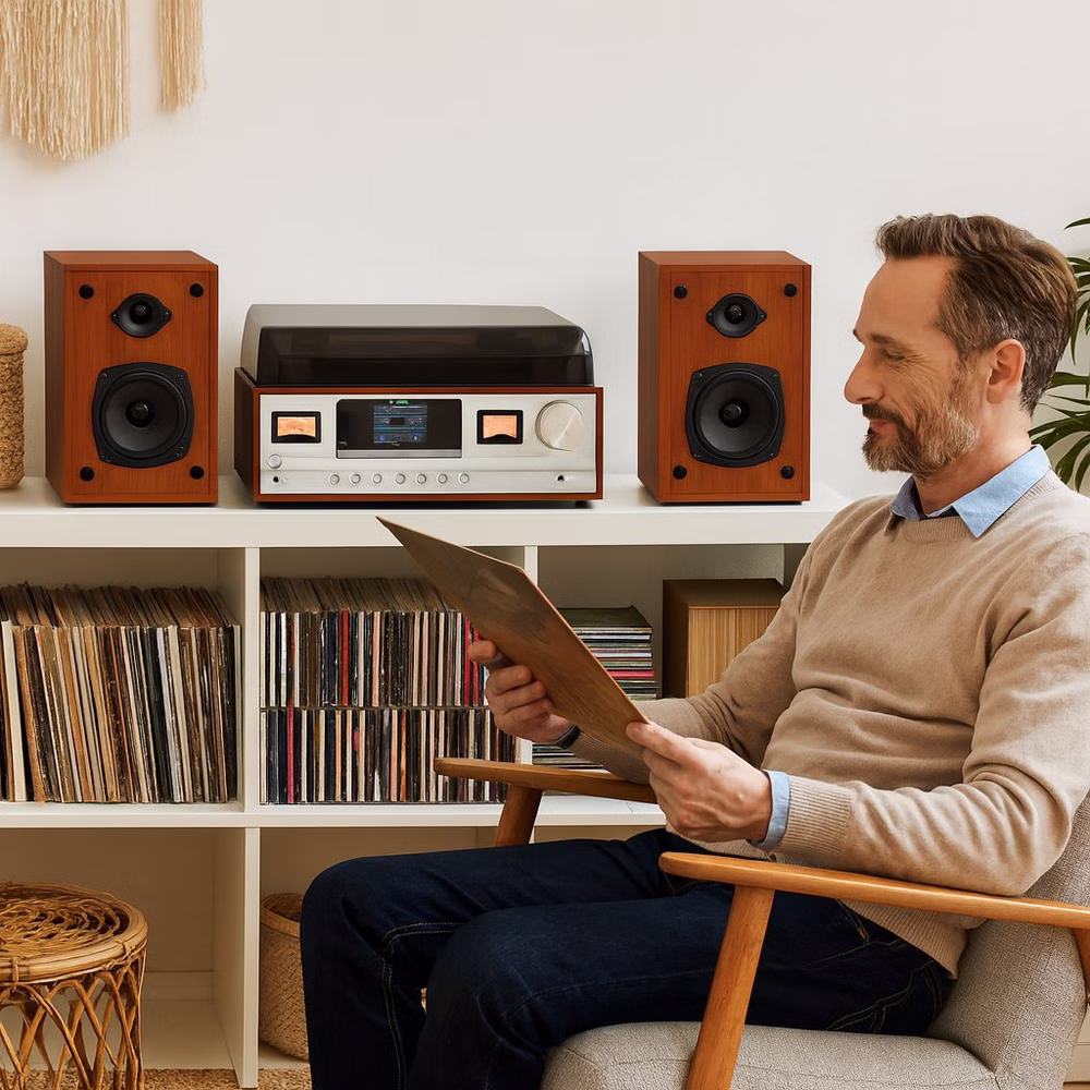 Denver MRD-52LW Light Wood – Retro Musikcenter mit DAB+, Bluetooth, VU-Metern & Plattenspieler