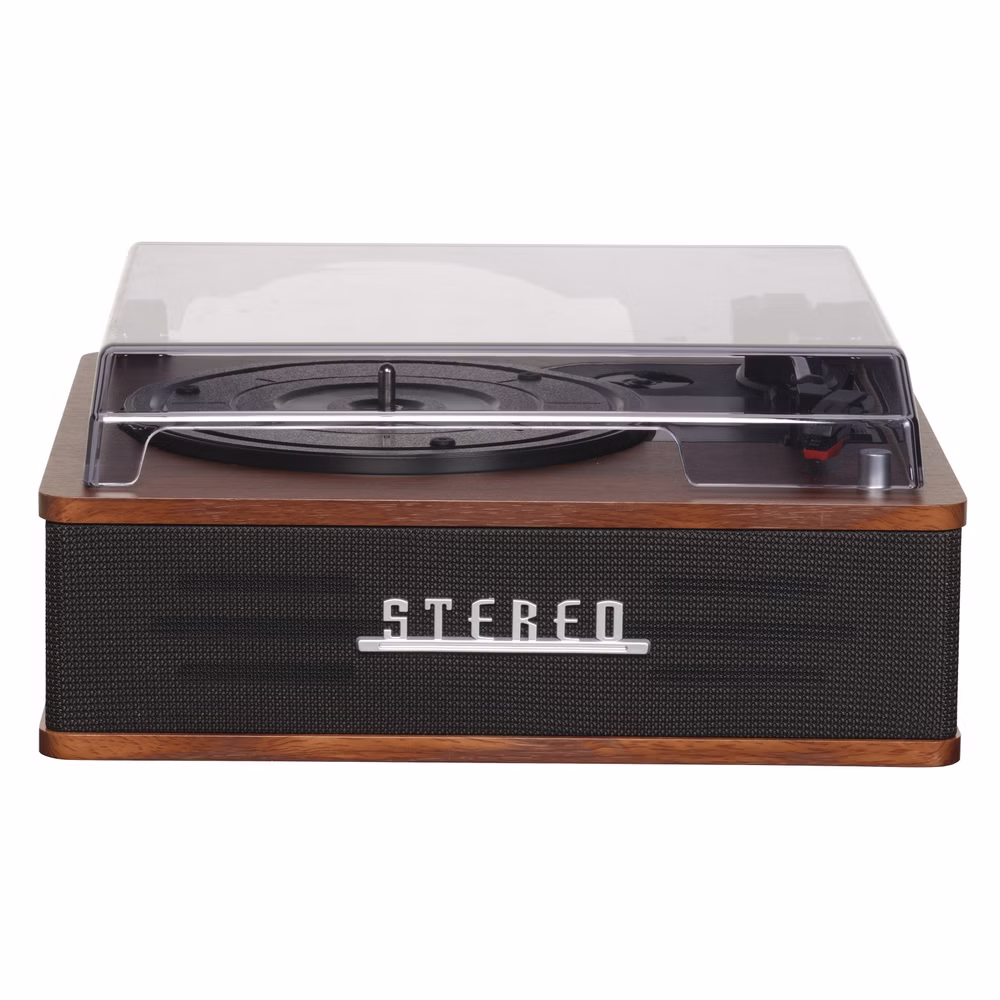 Denver VPB-262 Retro Plattenspieler mit Bluetooth 5.0, integrierten Stereo-Lautsprechern, 3 Geschwindigkeiten, Auto-Stop und RCA-Ausgang
