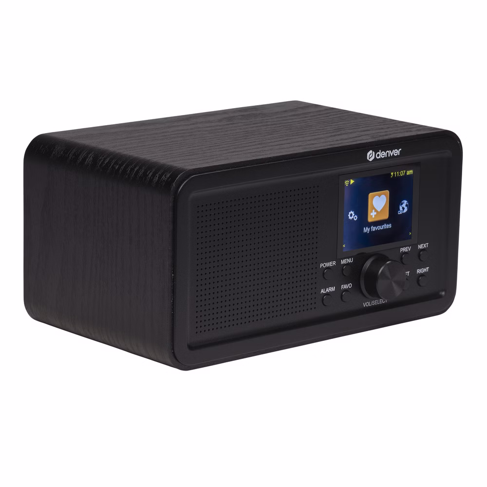 Denver DIR‑200 Internetradio smart kompakt DAB+ FM mit Farbdisplay, Bluetooth & Dual‑Alarm, Netzwerkplayer, Equalizer - Netz- und Batteriebetrieb