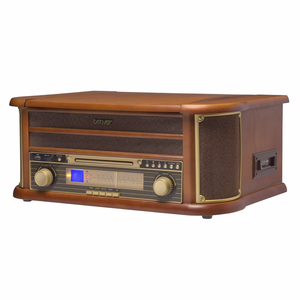 Denver MCR‑50 MK3 Retro Musiksystem mit Plattenspieler, CD, Kassette & USB – voll ausgestattetes Hifi‑Center