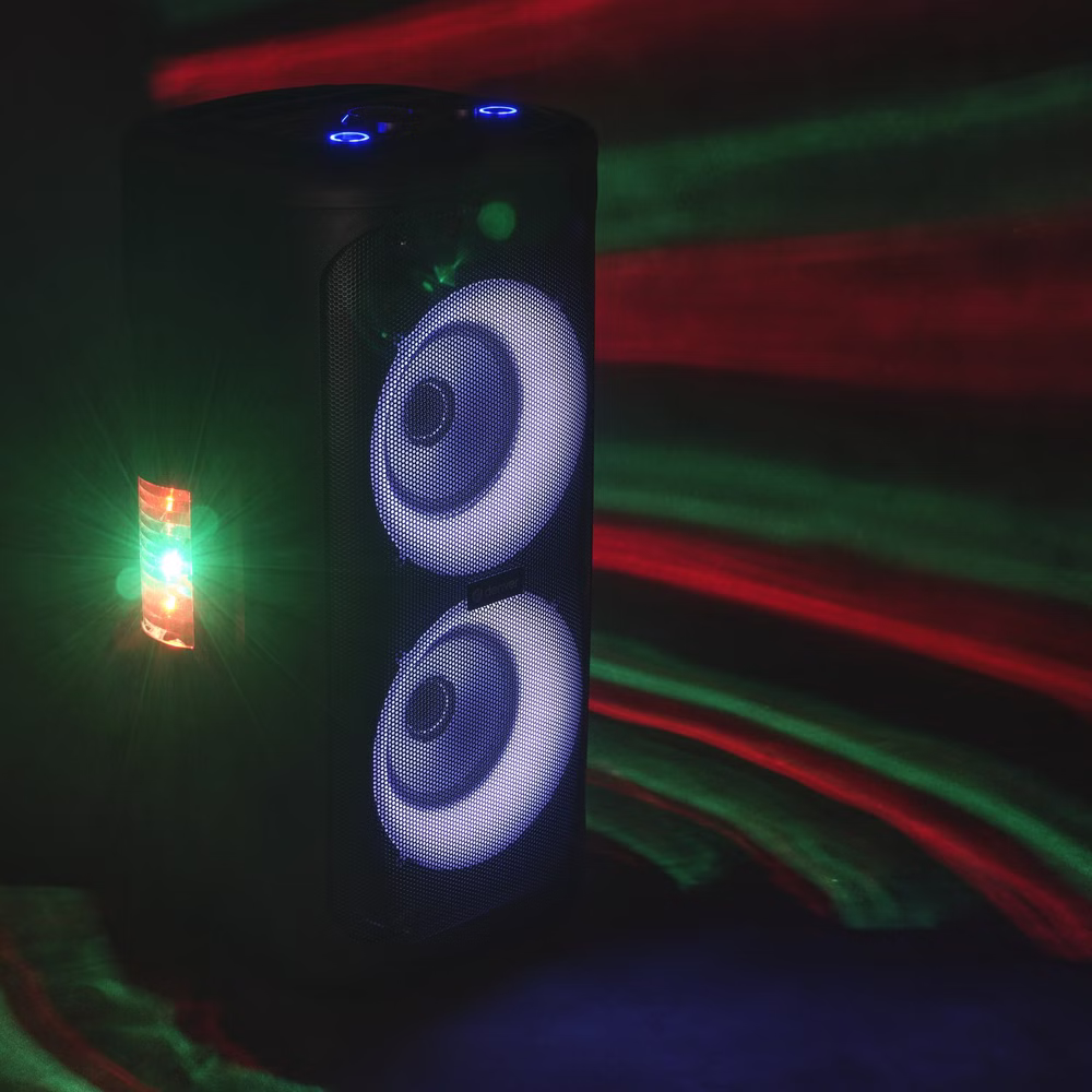 DENVER TSP-353 Bluetooth-Partylautsprecher 400W mit Mega-LED-Lichtshow, Akku & Karaoke Mikrofon 