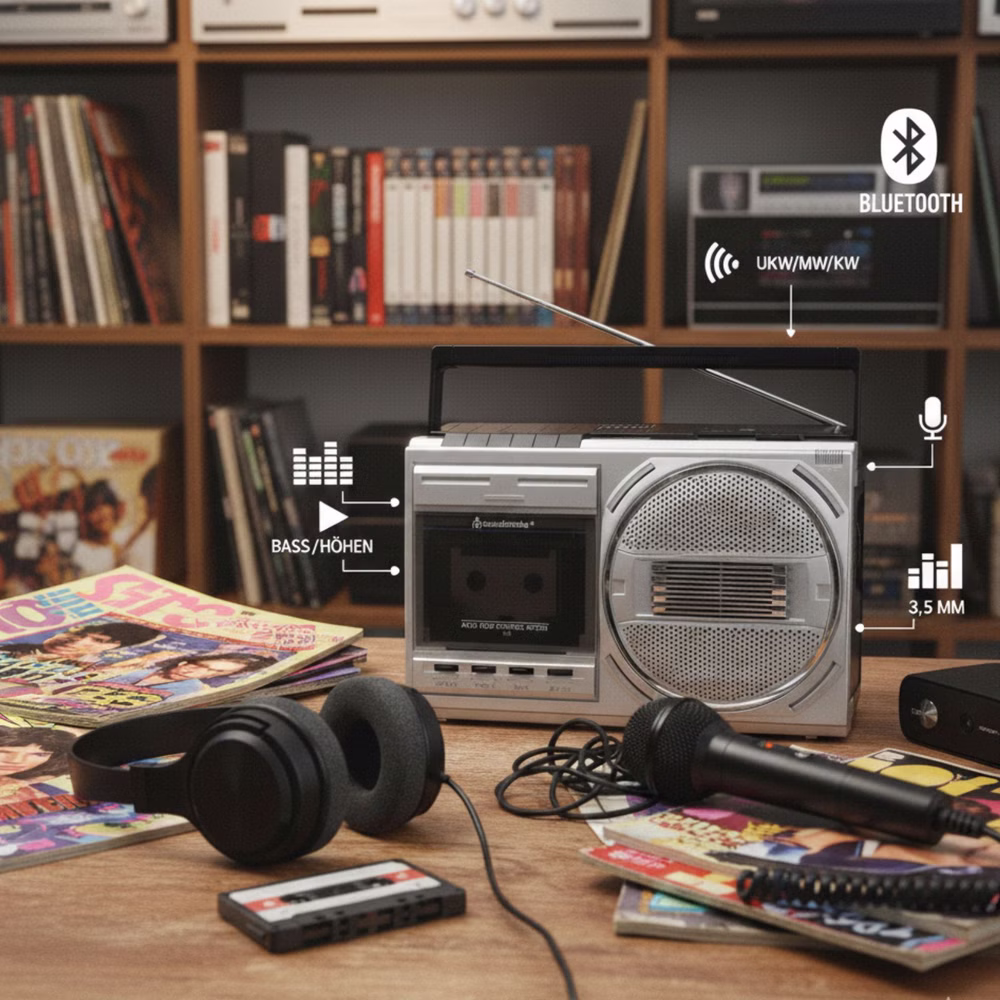 Soundmaster RR20SI Retro Radiokassettenrekorder mit Bluetooth & USB-MP3 Wiedergabe