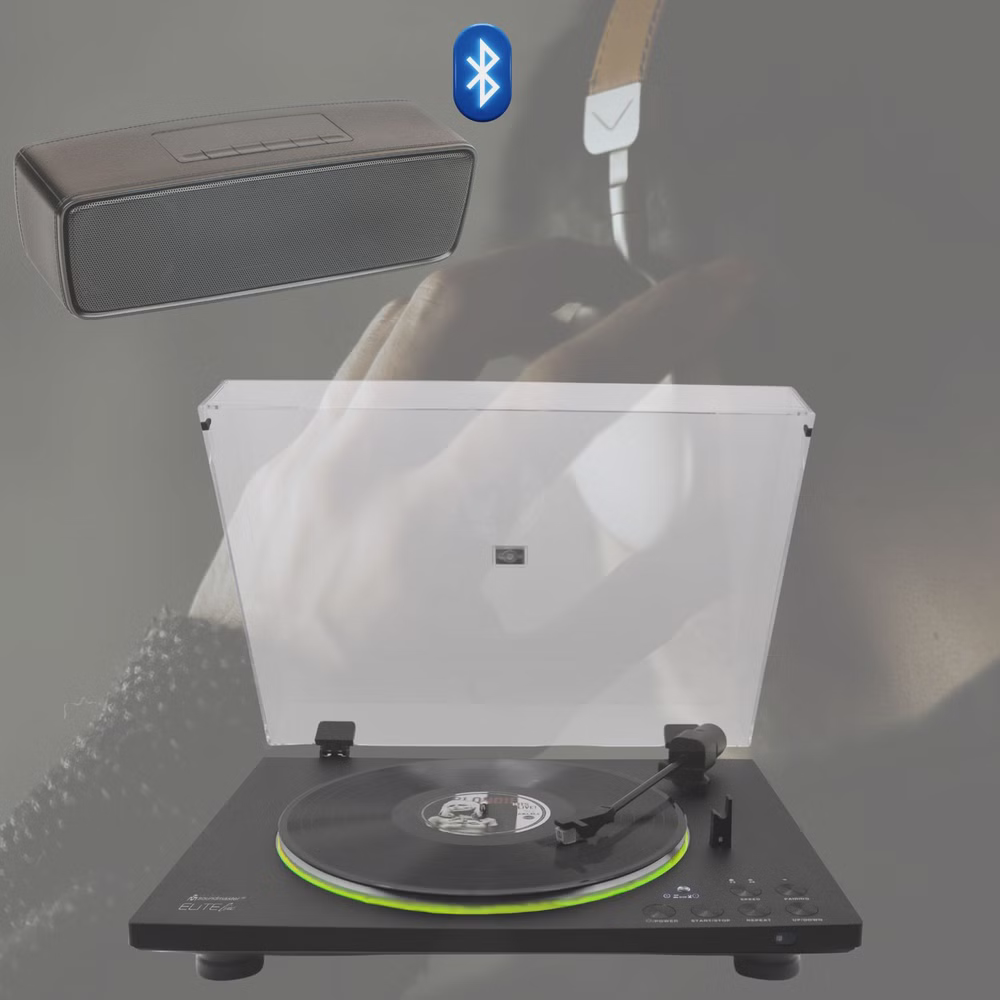 Soundmaster EliteLine PL860SW – Vollautomatischer Plattenspieler mit audio-technica Tonabnehmer, Bluetooth-Sendefunktion, Aluminiumteller & LED-Beleuchtung