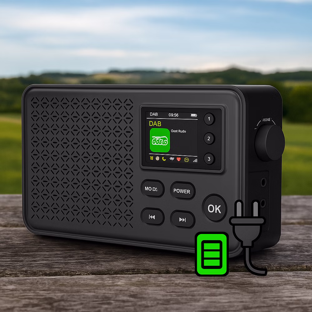 DENVER DAB-57 Kompaktes wiederaufladbares DAB+ Radio mit Akku, Bluetooth, Farbdisplay, Equalizer & Weckfunktion
