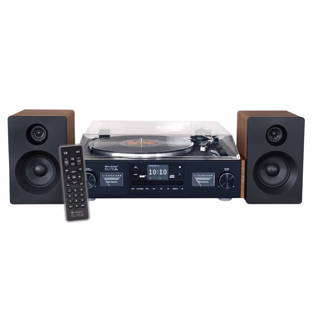 Soundmaster EliteLine PL920 HiFi System – Retro Plattenspieler mit Audio-Technica Cartridge, DAB+/UKW-Radio, CD/MP3, USB, Bluetooth & 2-Wege-Lautsprechern
