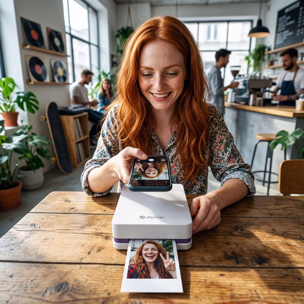 DENVER MCP-6010 mobiler Farbdrucker mit Bluetooth, App-Steuerung, Akku und vielseitigen Druckmedien