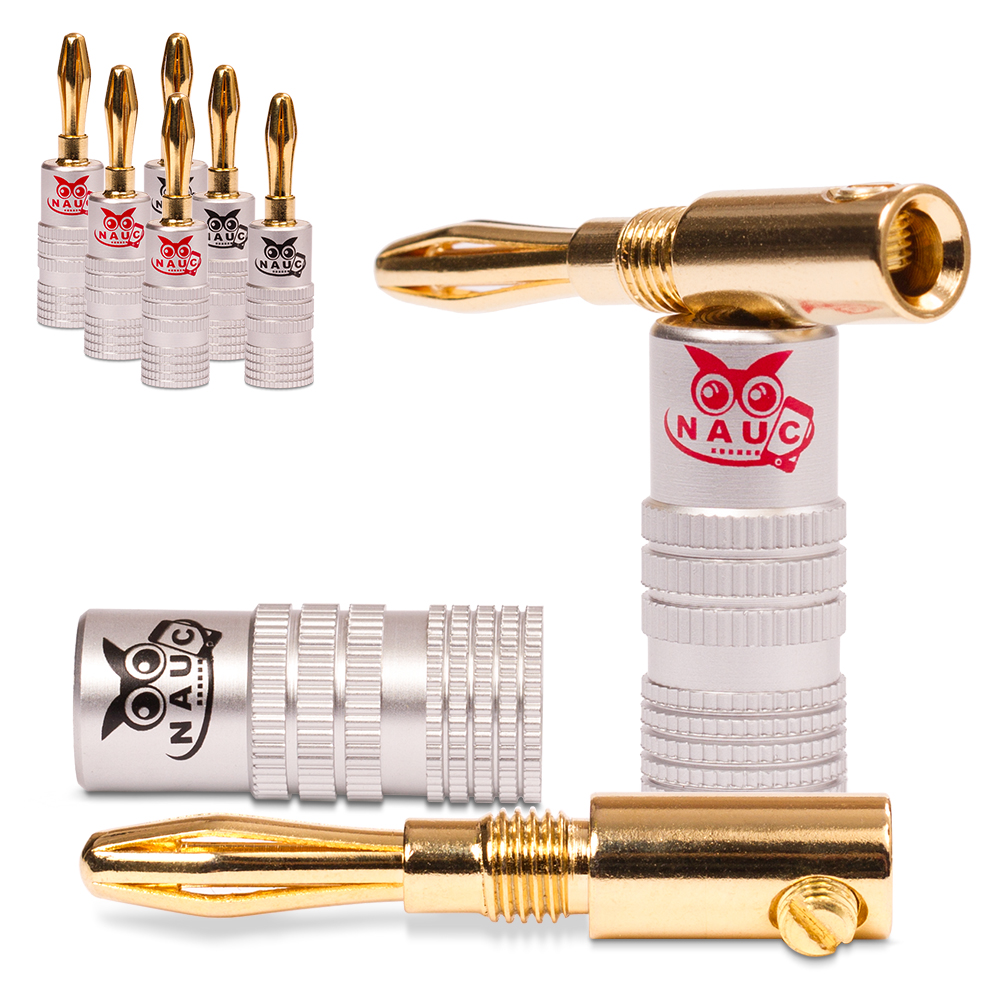 Produktbild von 8x Bananenstecker Vergoldet High End 24K Gold - Für Kabel Bis 6mm² - Nauc Stecker