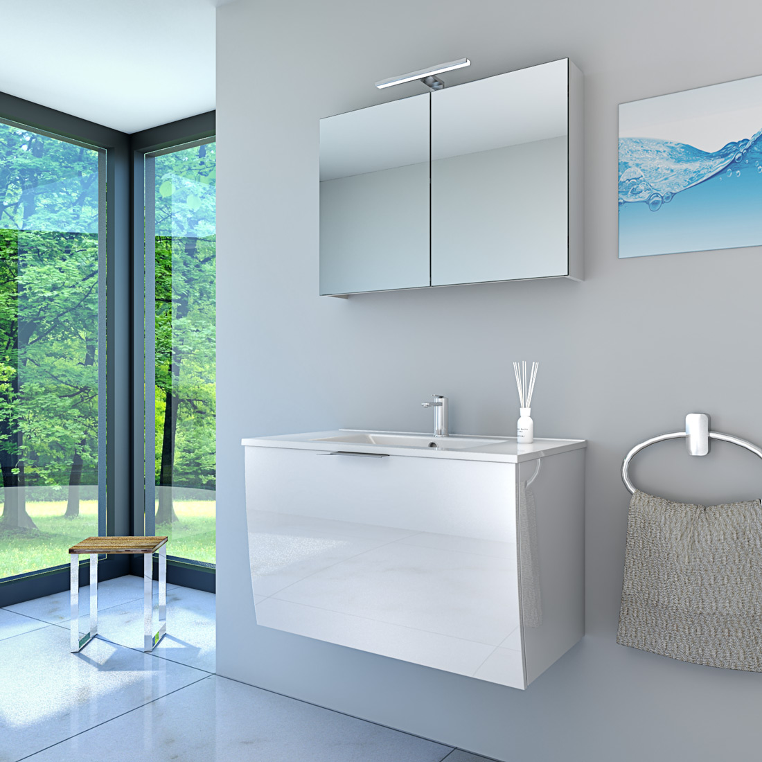 Spiegelschrank, Badspiegel, Badezimmer Spiegel Gently 80cm weiß glänzend Spiegelschrank, Badspiegel, Badezimmer Spiegel Gently 80cm weiß glänzend