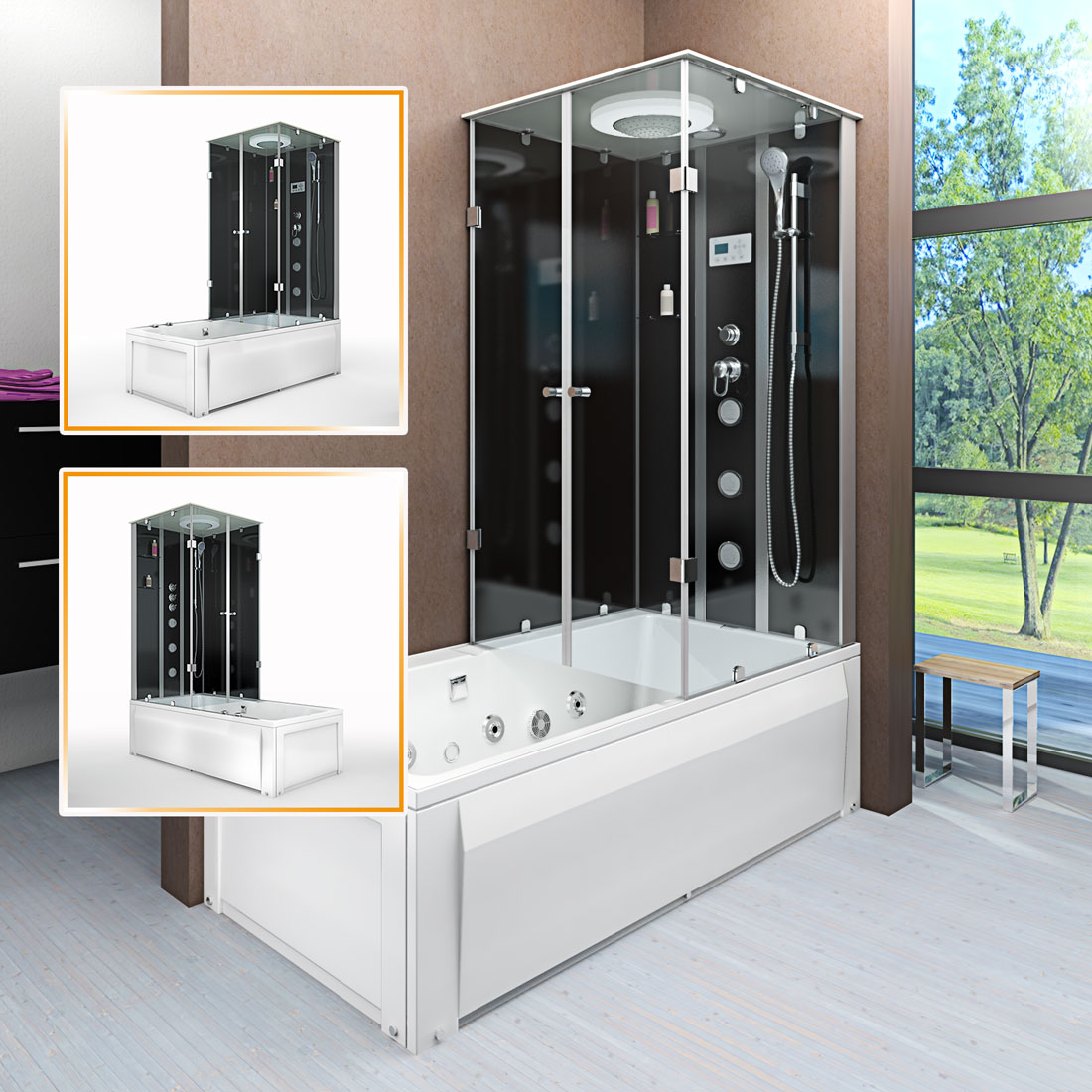 AcquaVapore DTP50 SW Dusch-Wannen-Kombi in 180x90cm | trendbad24 AcquaVapore DTP50 SW Dusch-Wannen-Kombi in 180x90cm | trendbad24