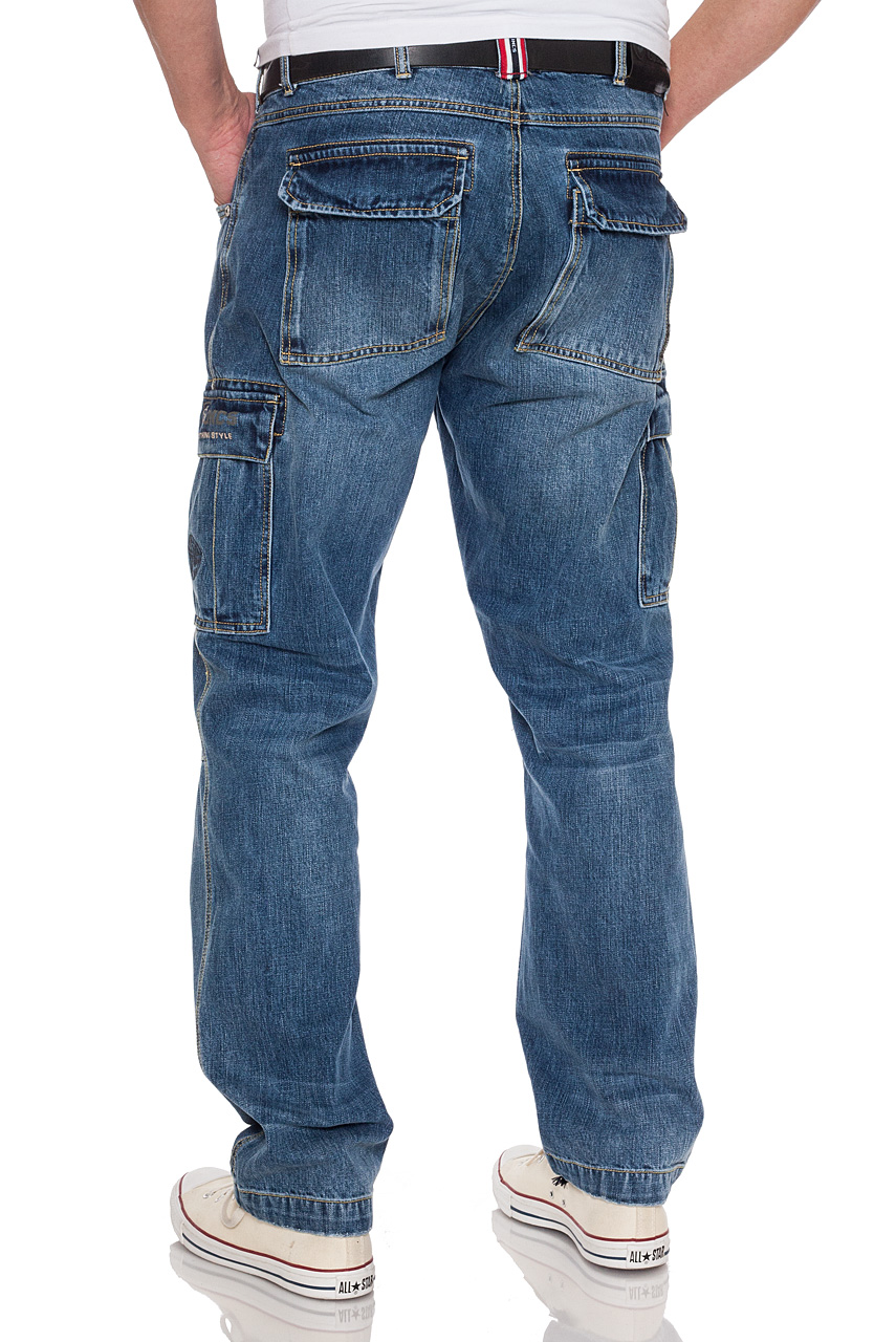 Uncs Men's Cargo Jeans Denim Cargo Pants Side Pockets Biker Jeans ...