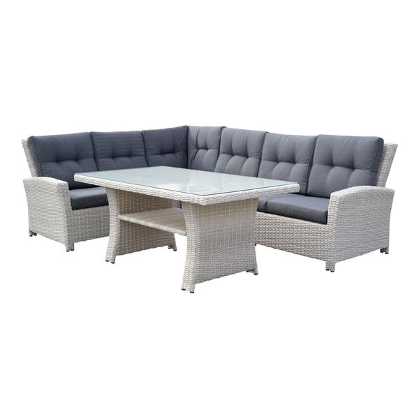 Lounge Poly Rattan Gartenmöbel Sitzgruppe Esstisch FLORENZ Silber Grau Lounge Poly Rattan Gartenmöbel Sitzgruppe Esstisch FLORENZ Silber Grau