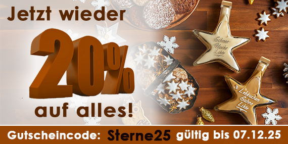 20 Prozent Rabatt Aktion - Sparen Sie 20% mit dem Rabattcode Sterne25 auf unser gesamtes Sortiment mit Winter Likören, edlen Spirituosen, Olivenölen & Balsamico Essig