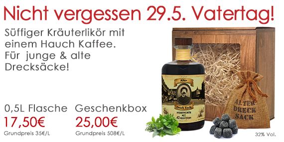 Alter Drecksack Kräuterlikör das Geschenk zum Vatertag ein Männergeschenk mit Augenzwinkern