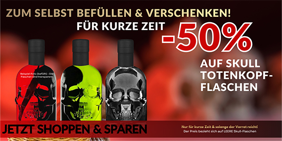 Totenkopf Flaschen jetzt mit 50% Rabatat