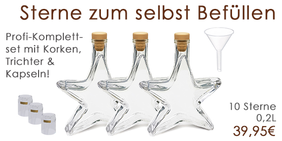 Sternflaschen leer zum selbst Befüllen mit Likör, Essig oder Sahnelikör