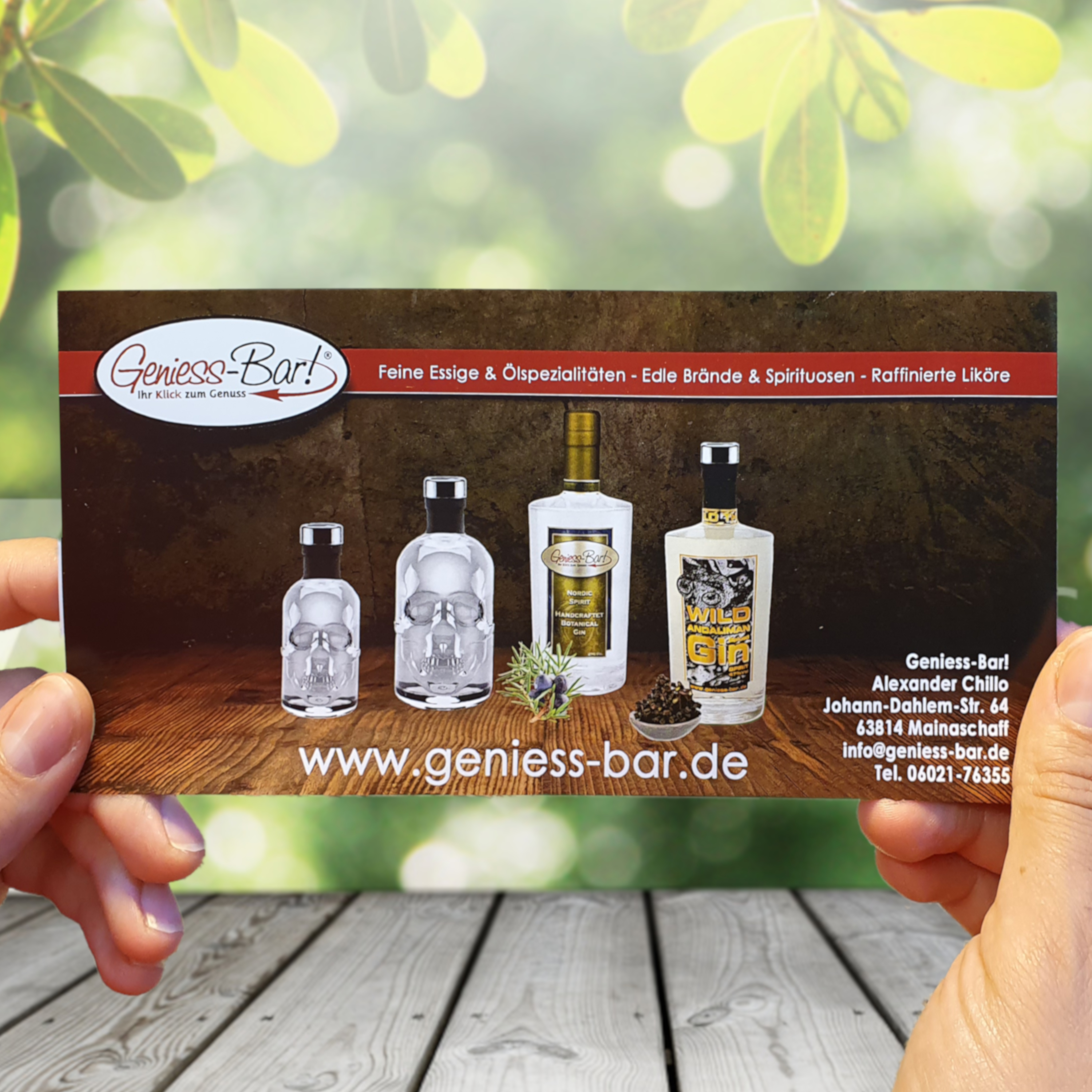 Geniess-Bar Geschenkgutschein für hochwertiges Olivenöl, Balsam Essig oder feine Spirituosen